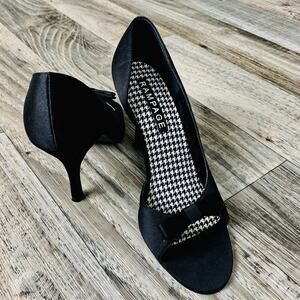 Rampage Jackie O. Black Satin Open‎ Toe Heels